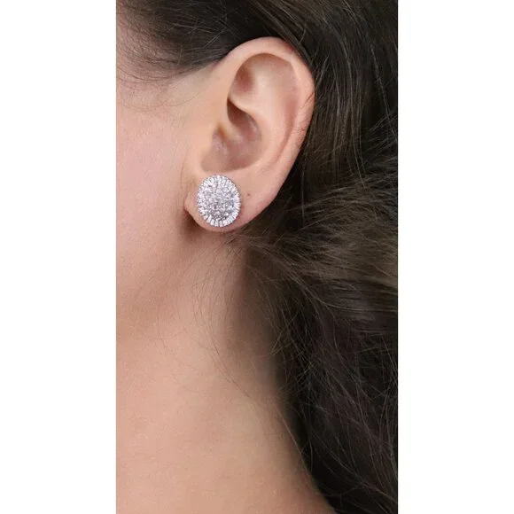 10k Yellow Gold 1 Carat Diamond Cluster Earrings Large Sparkly Studs 5/8" x 1/2" - Picture 4 of 8